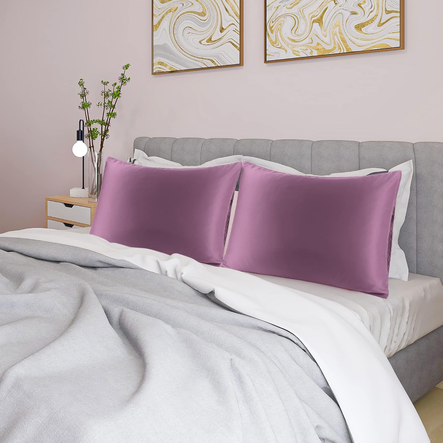 uxcell 2 Pack Silk Satin Pillowcase for Hair and Skin, Cool, Silky, Soft Breathable Pillow Cases Queen Size 20x30 Inch Sateen Pillowcase Ma…