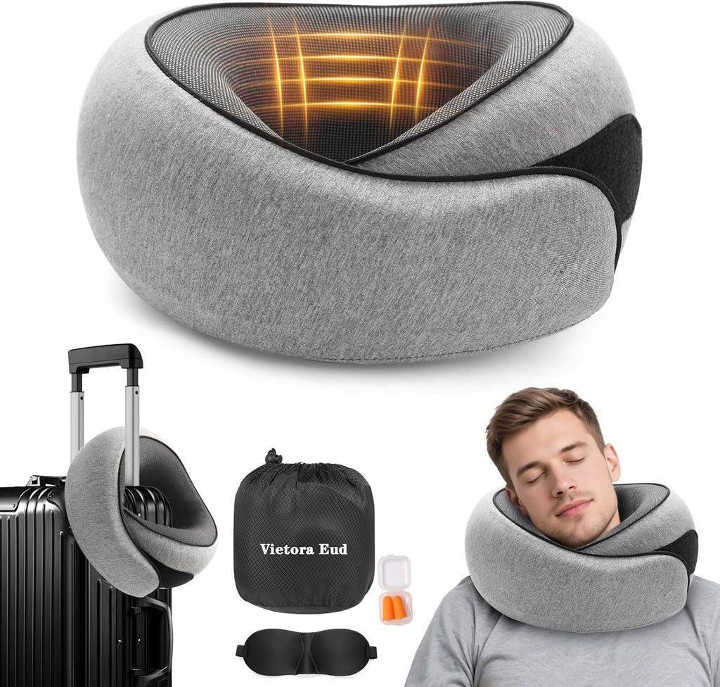 OrganizeItSimplifyYourSpac Travel Neck Pillow, Memory Foam Neck Support for Airplane, Car & Office, Breathable Portable Design with Eye Mas…