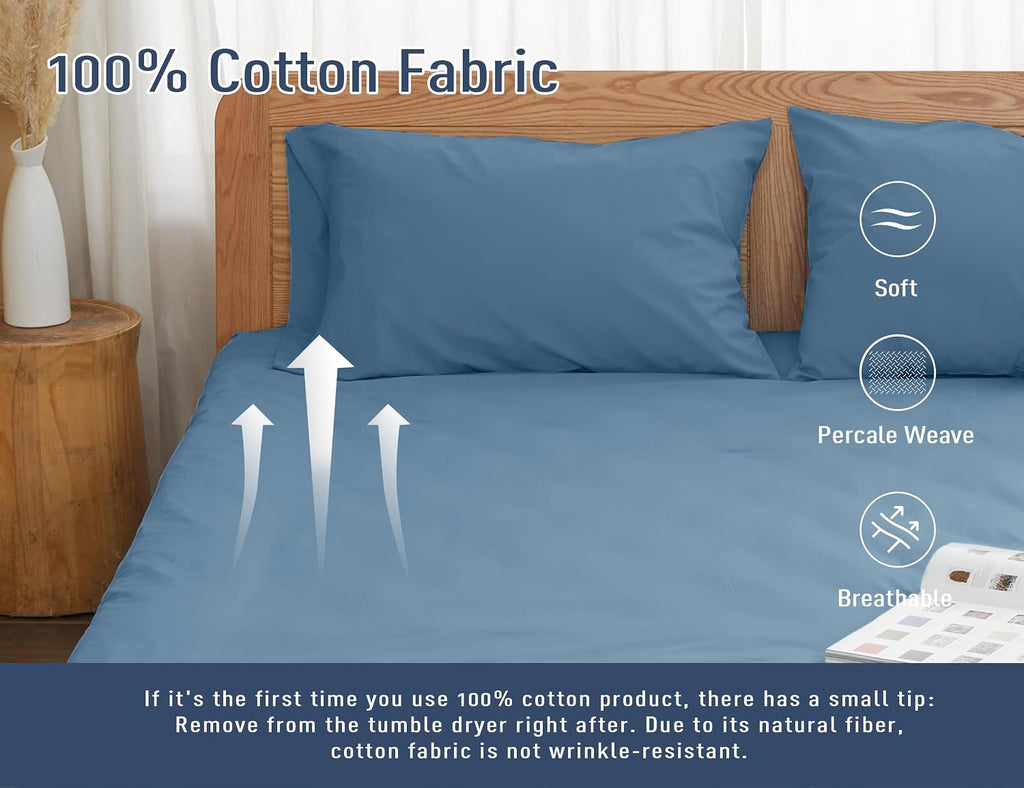 Homtec Pillow Cases, Standard Queen Size Cotton Percale Weave Pillowcases, Pre-Shrunk Breathable and Hypoallergenic Pillowcases, Set of 2 (…
