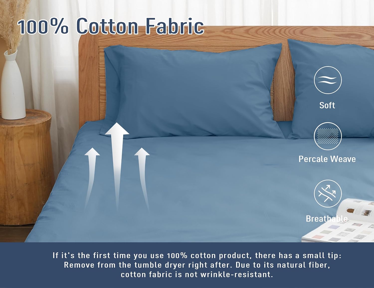 Homtec Pillow Cases, Standard Queen Size Cotton Percale Weave Pillowcases, Pre-Shrunk Breathable and Hypoallergenic Pillowcases, Set of 2 (…
