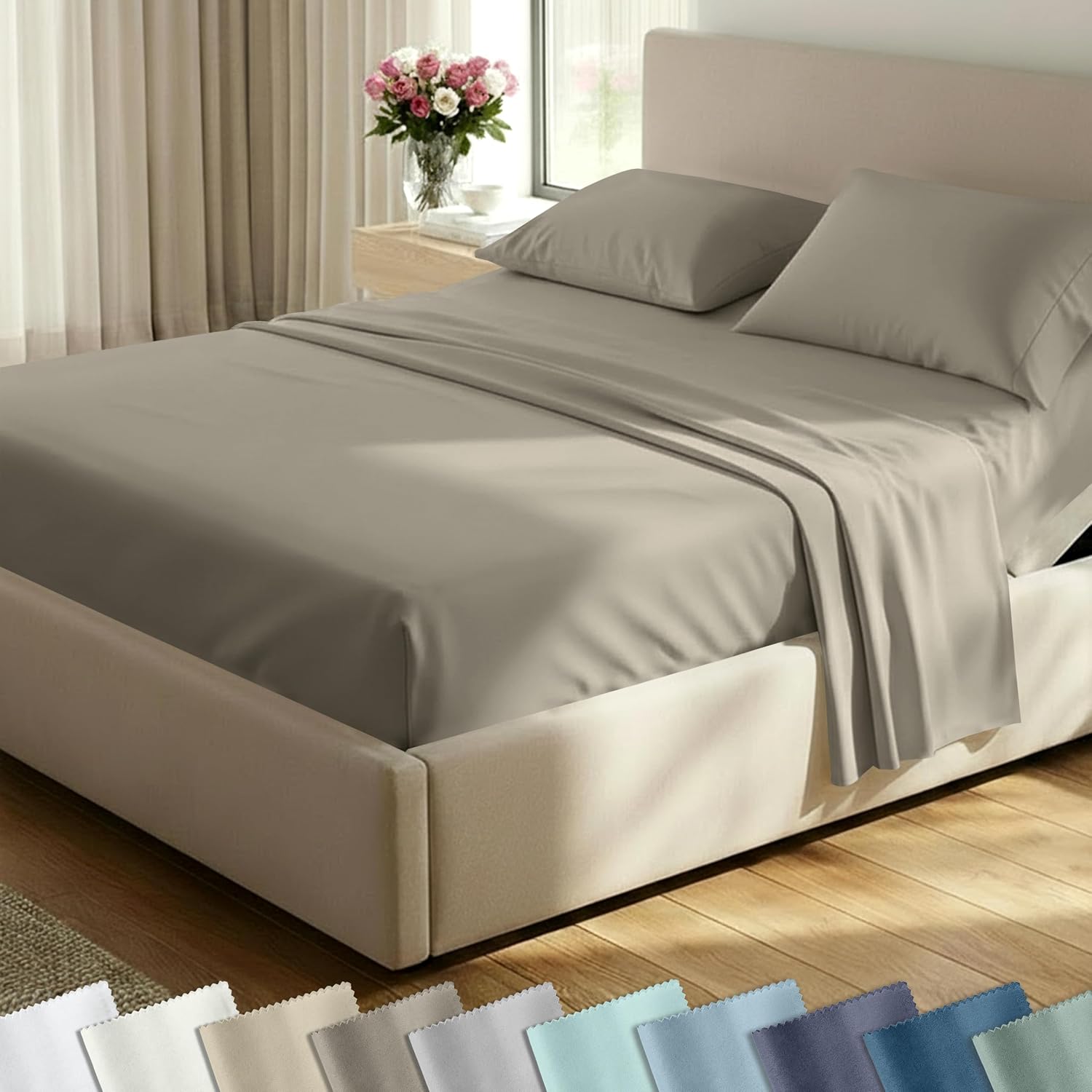 CaliforniaDesignDen California Design Den Soft 100% Cotton Bed Sheets Split King Set, 400 TC Good Housekeeping Award Winner, Silky Smooth S…