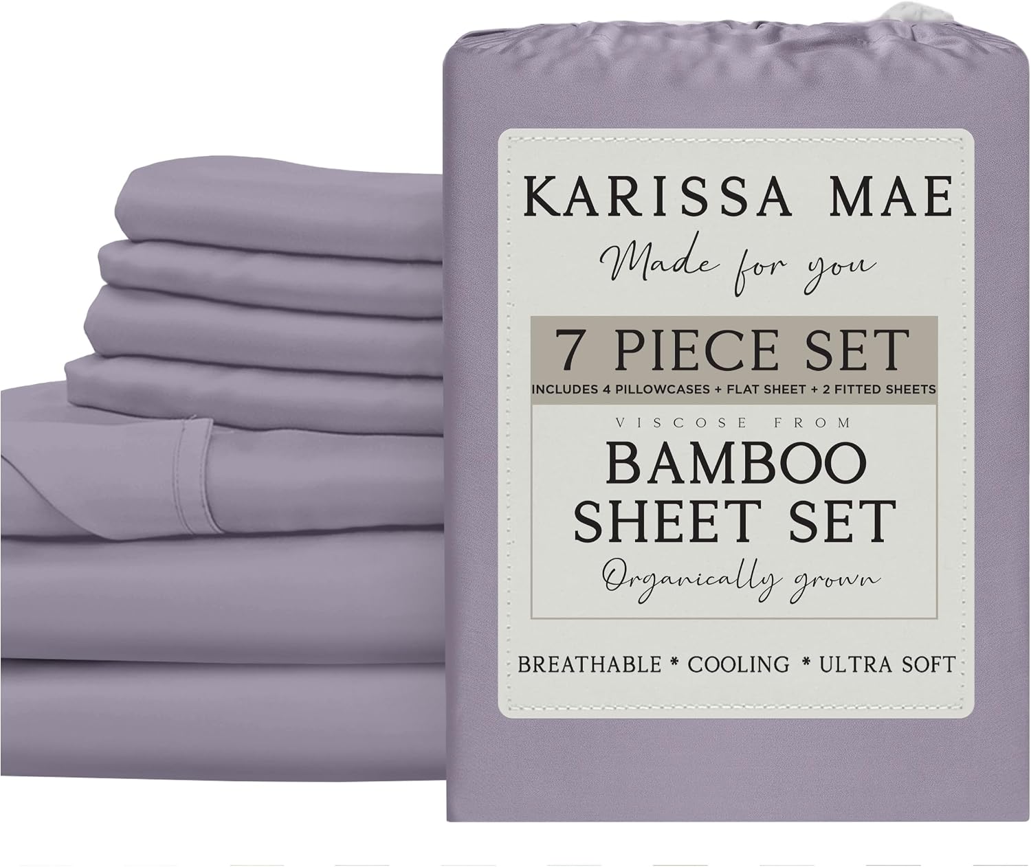 KARISSA MAE 7 Piece Pure Viscose from Bamboo Split King Size Sheet Set | 100% FSC Certified | Luxuriously Soft | Cooling | 18" Deep…