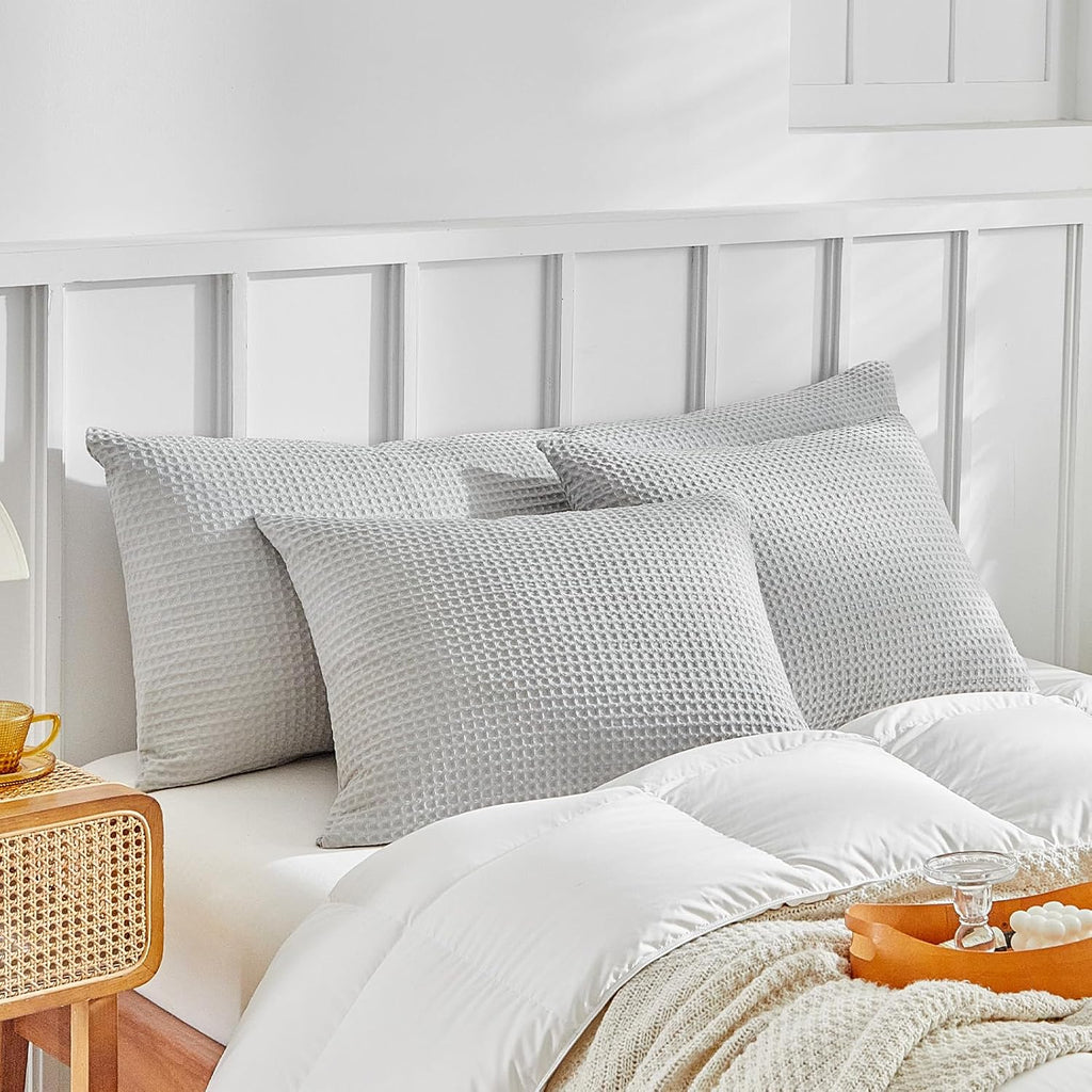 Warmdern Waffle Weave Pillowcases Standard Size 2 Pack Pillow Cases Soft Microfiber Pillow Case Covers Set of 2 Boho Woven Textured Pillowc…