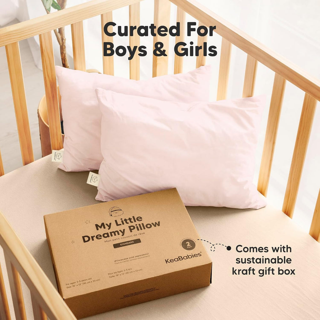 KeaBabies 2-Pack Toddler Pillows 2 Year Old to 5-13x18 Soft Organic Cotton Kids Pillow for Sleeping, Travel, School, Daycare, Nap…