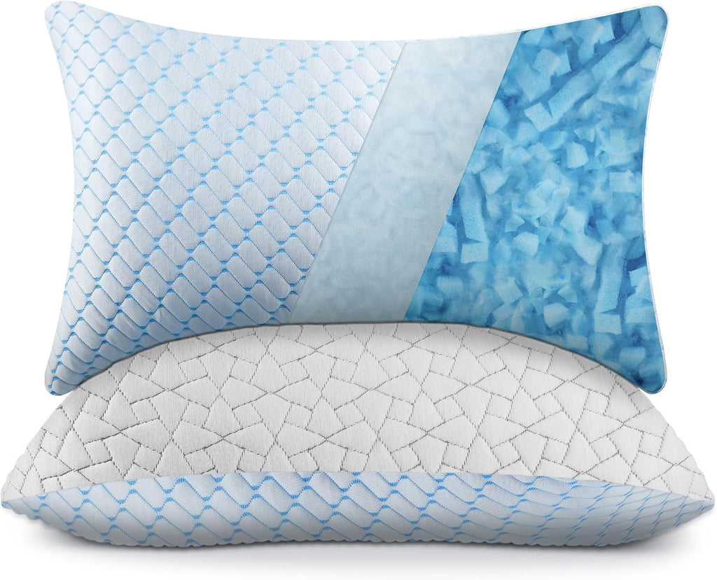 Wolki Queen Size Pillows Set of 2 - Cooling Pillows 2 Pack, Adjustable Memory Foam Pillow for Side Sleepers, Back, Stomach, Hot Sleepers (2…