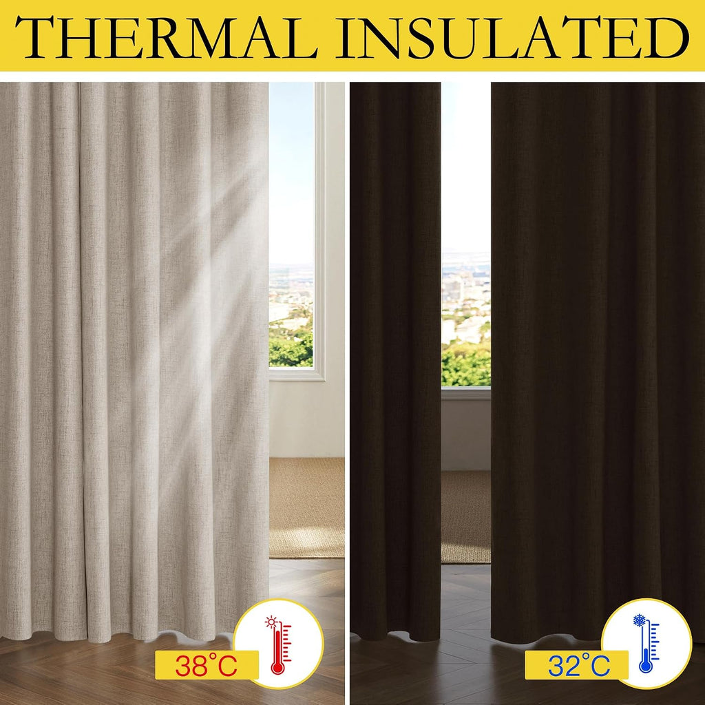 NICETOWN Oatmeal Vintage Open Linen Weave Flax Thermal Curtains, 100% Blackout Curtains 84 inches Long for Dining Room, Soundproof Window…