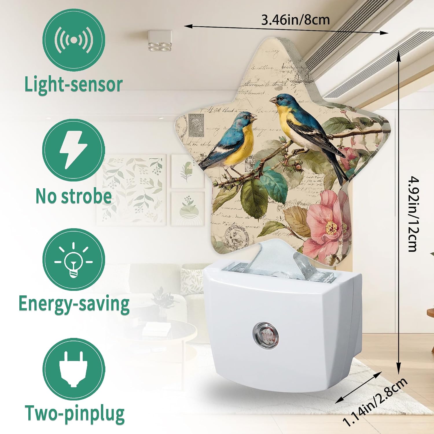 Star Night Light Plug in, Birds Butterflies Dusk to Dawn Sensor Night Light, Soft Glow Lamp for Kids Bedroom Nursery Hallway Bathroom…