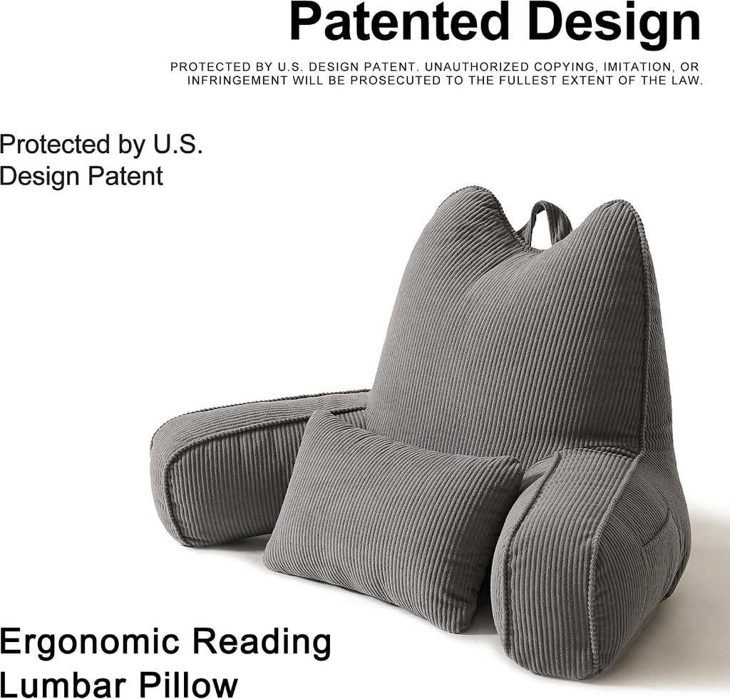 Ailuteie Patented Design Corduroy Reading Pillow with Arms, Ergonomic Bed Rest Pillow with Extra Lumbar Pillow for Sitting in Bed or Couch,…