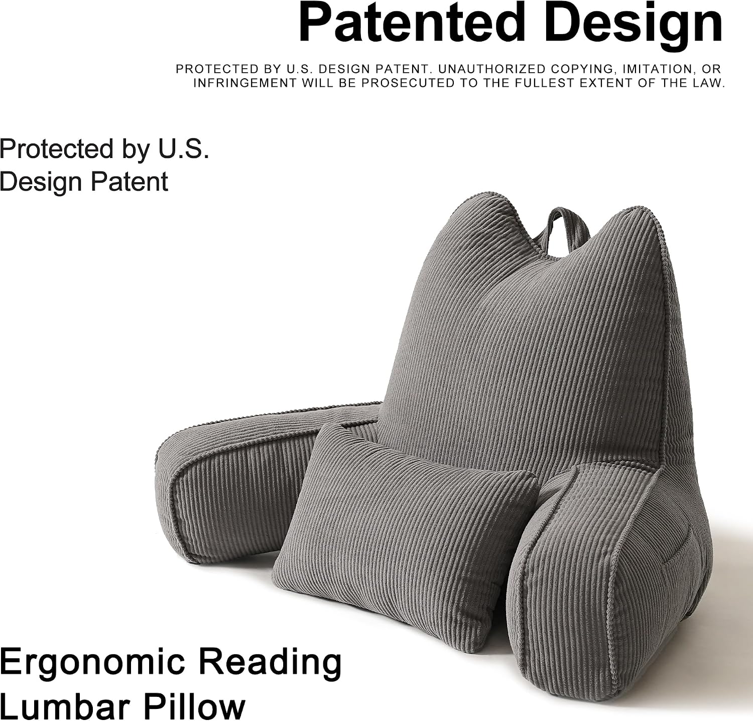 Ailuteie Patented Design Corduroy Reading Pillow with Arms, Ergonomic Bed Rest Pillow with Extra Lumbar Pillow for Sitting in Bed or Couch,…