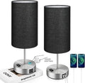 Brightever Black Touch Control Table Lamp Set of 2, with 2 USB Charging Ports&AC Outlet, 3-Way Dimmable Bedside Nightstand Lamps with Fabri…