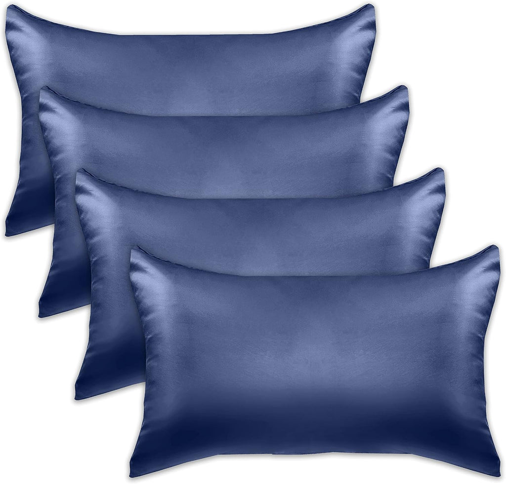 Elegantcomfort Elegant Comfort 4-Pack Navy Blue King Satin Pillowcase Set with Hidden Zipper Closure, 20" x 40" Blue