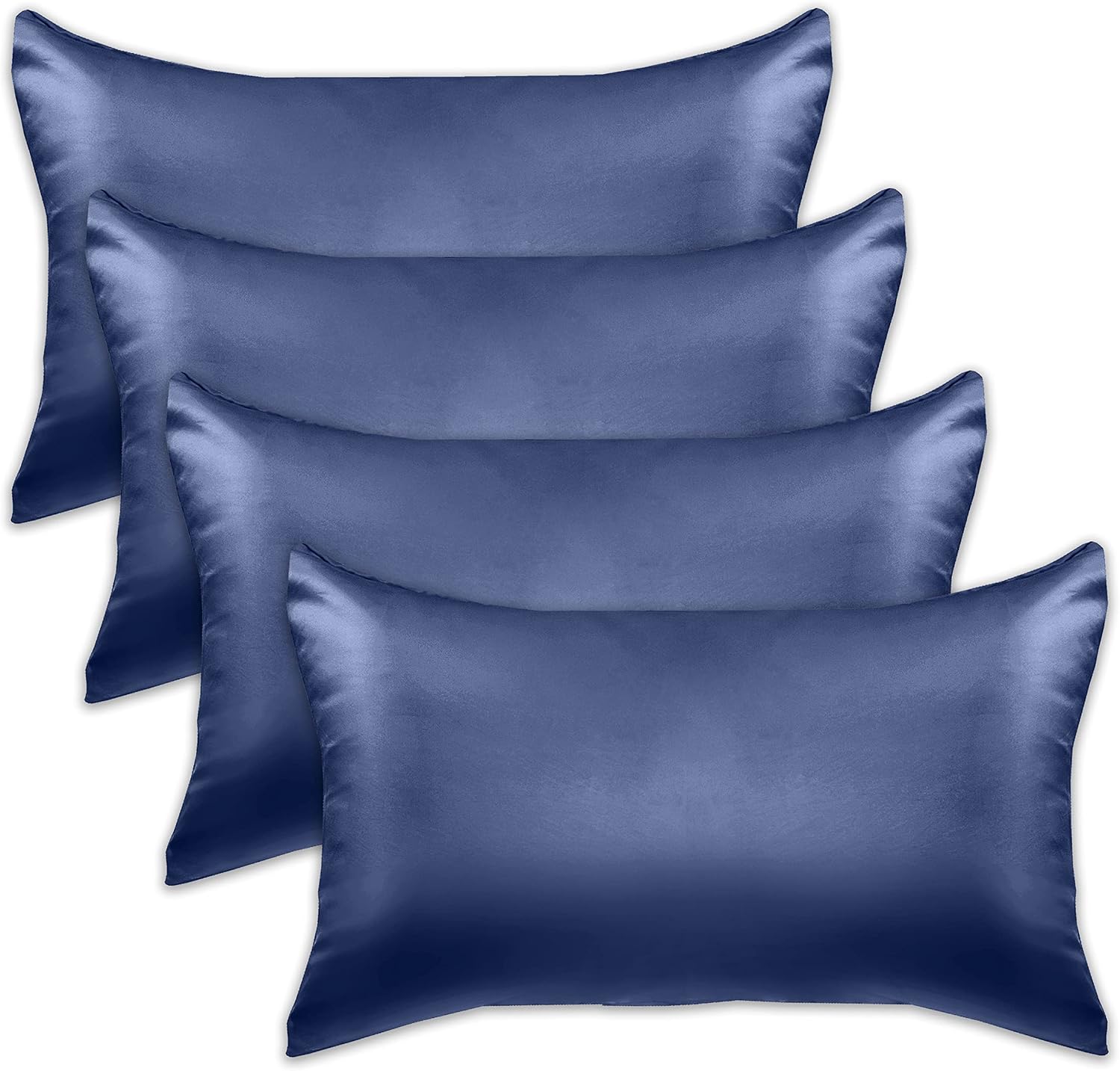 Elegantcomfort Elegant Comfort 4-Pack Navy Blue King Satin Pillowcase Set with Hidden Zipper Closure, 20" x 40" Blue