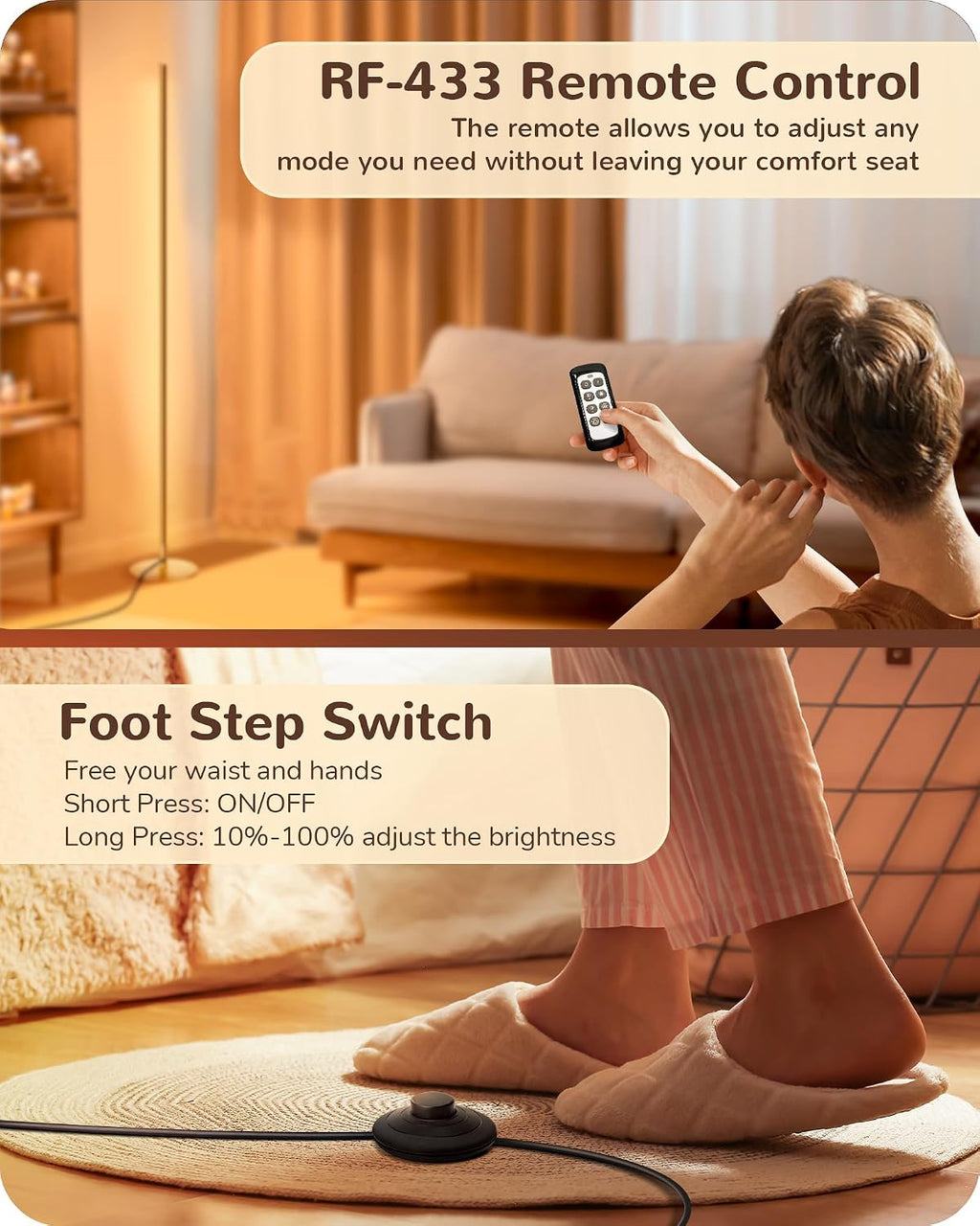 EDISHINE Floor Lamp, Remote Control & Foot Switch Floor Lamps for Living Room, 10%-100% Dimmable Standing Lamp with 7 Color Temperature…