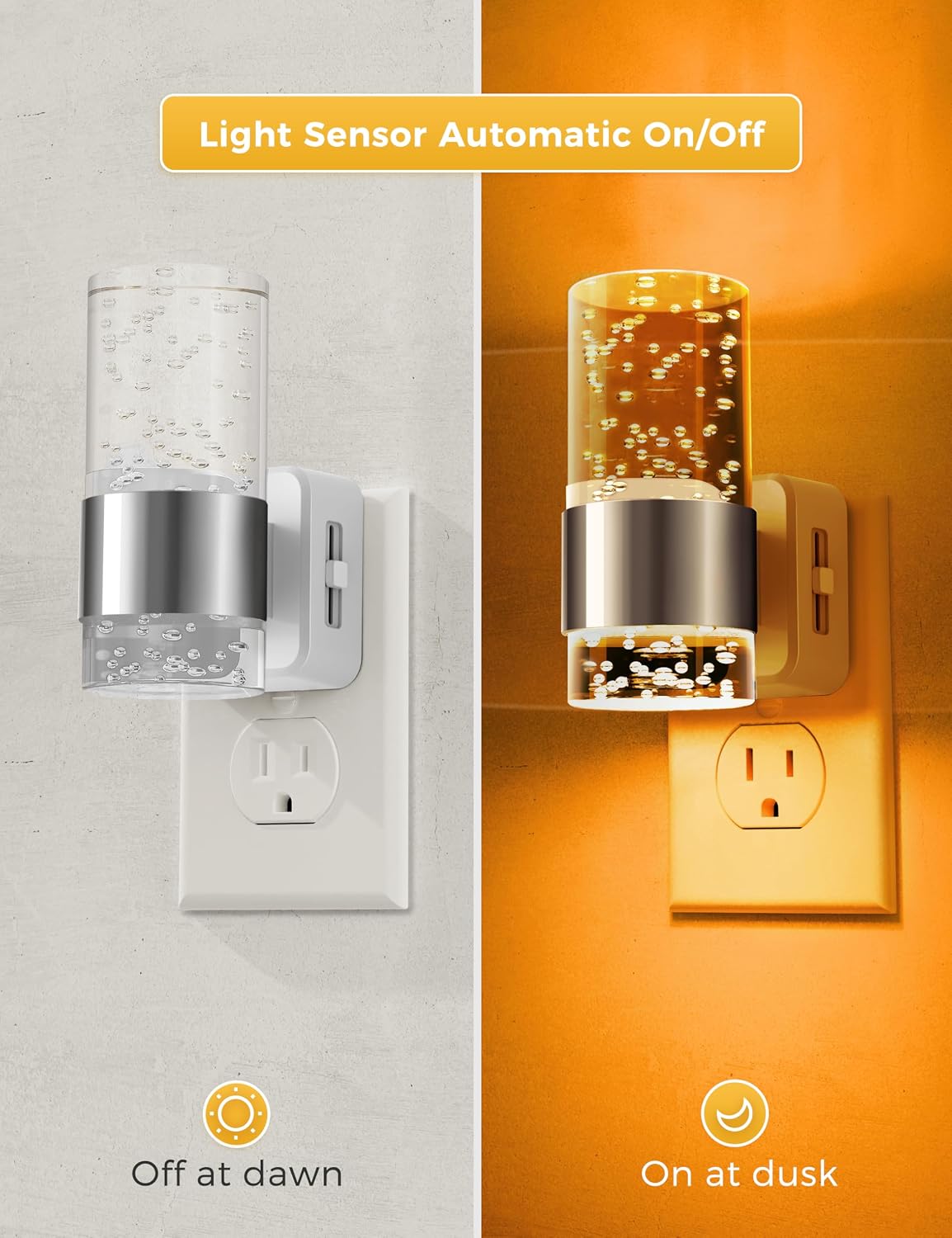 L LOHAS LED Night Light, Dimmable Night Lights Plug into Wall, 2 Pack Acrylic Nightlights with 0-100 LM Adjustable Brightness, Amber Plug…
