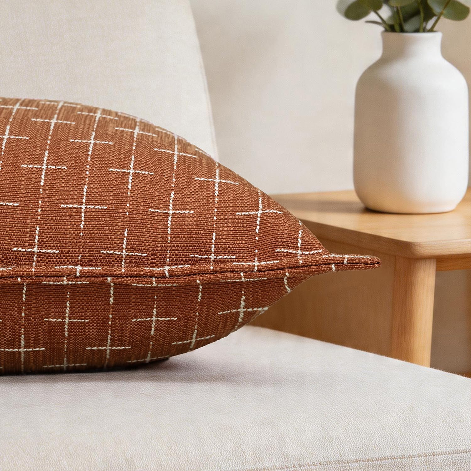 AVOINcolorlife AVOIN colorlife Pack of 2 Decorative Throw Pillow Covers 16x16 Inch, Flange Edges Woven Textured Cushion Case Home Decor for…