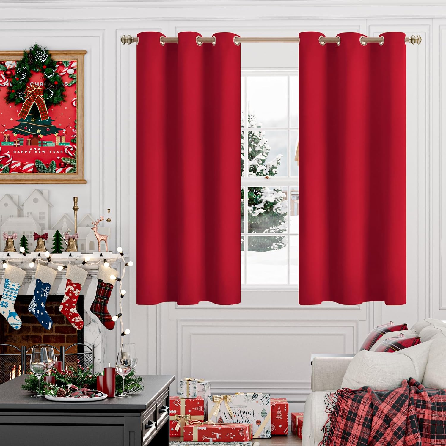 YoungsTex Red Blackout Curtains for Short Window 45 Inches Length - Thermal Insulated with Grommet Room Darkening Drapes for Kitchen Bedroo…