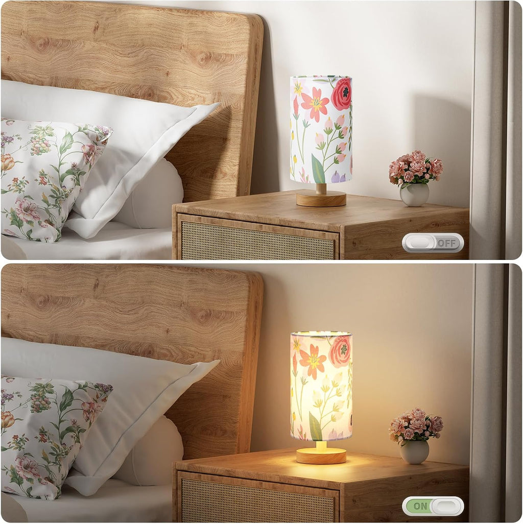 Fenmzee Floral Table Lamp for Bedroom - Inline Control, Small Bedside Lamp with 3000K A15 LED Blub, Easy Assembly (Floral White Shade, 9"…