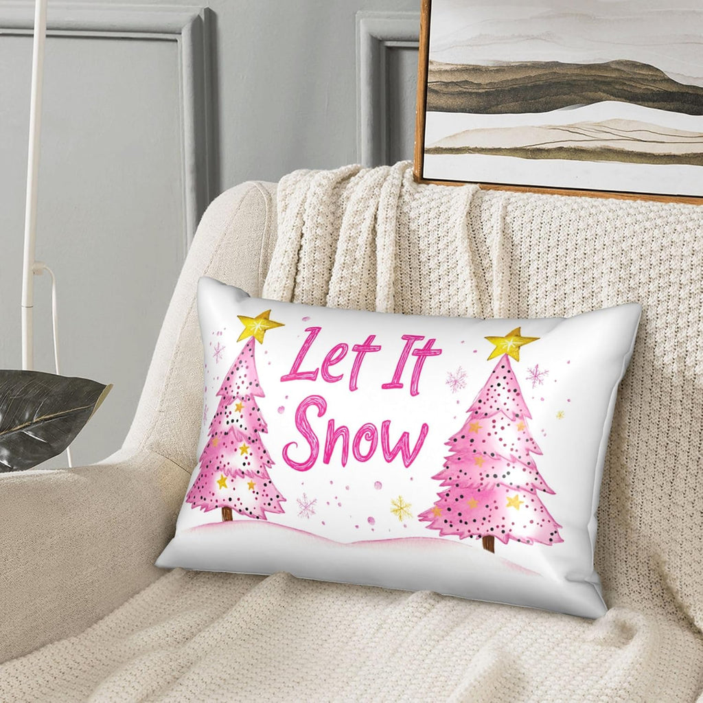 Pink Xmas Trees with Gold Stars Imitation Silk Pillowcase for Hair and Skin Let It Snow 1 Pack Satin Queen Pillowcase with Hidden Zipper…