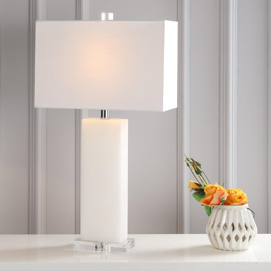 JONATHAN Y 27" White Alabaster Rectangular Table Lamp Contemporary Modern Bedside Nightstand Lamp for Living Room Bedroom with White…