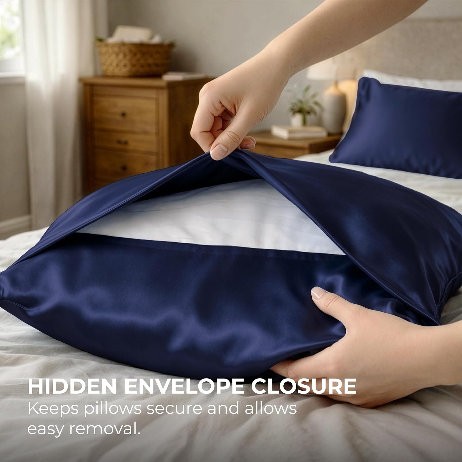 PureBedding Pure Bedding Satin Pillowcase 2 Pack - Queen Size (20"x30", Midnight Blue) - Silky Pillow Cases for Hair and Skin - Satin Pillo…