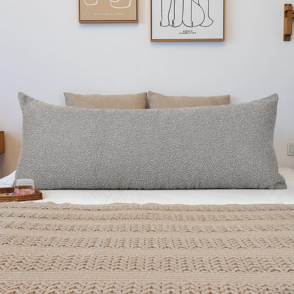 JoraLion 20x54 inch Neutral Boucle Body Pillow Cover, Light Grey Long Pillow Cover Cozy Soft Cushion Case for Couch Sofa Bed Living Room…