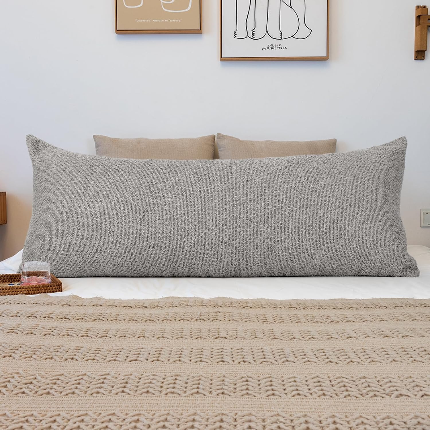 JoraLion 20x54 inch Neutral Boucle Body Pillow Cover, Light Grey Long Pillow Cover Cozy Soft Cushion Case for Couch Sofa Bed Living Room…