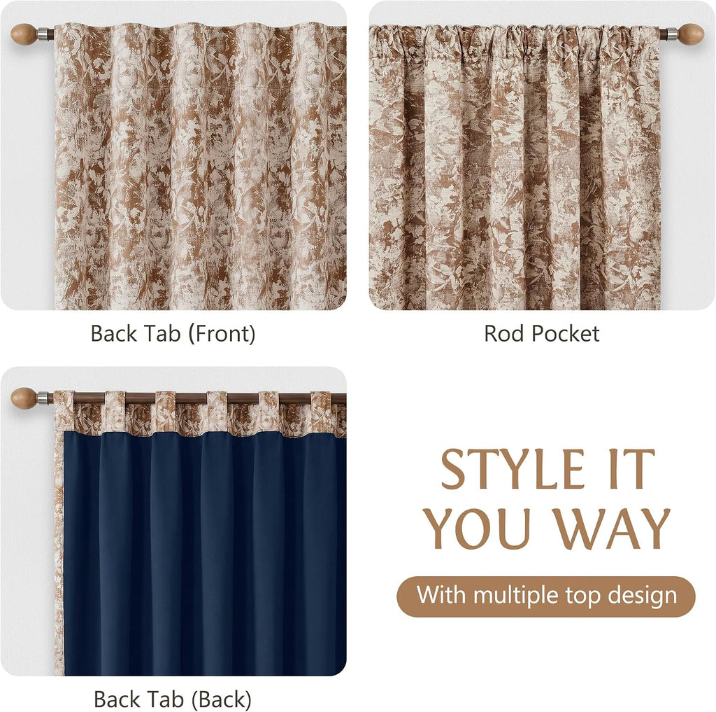 Beauoop Brown Floral Jacquard Blackout Curtains 84 Inches Long 2 Panels for Bedroom Living Room Chenille Flower Room Darkening Thermal…