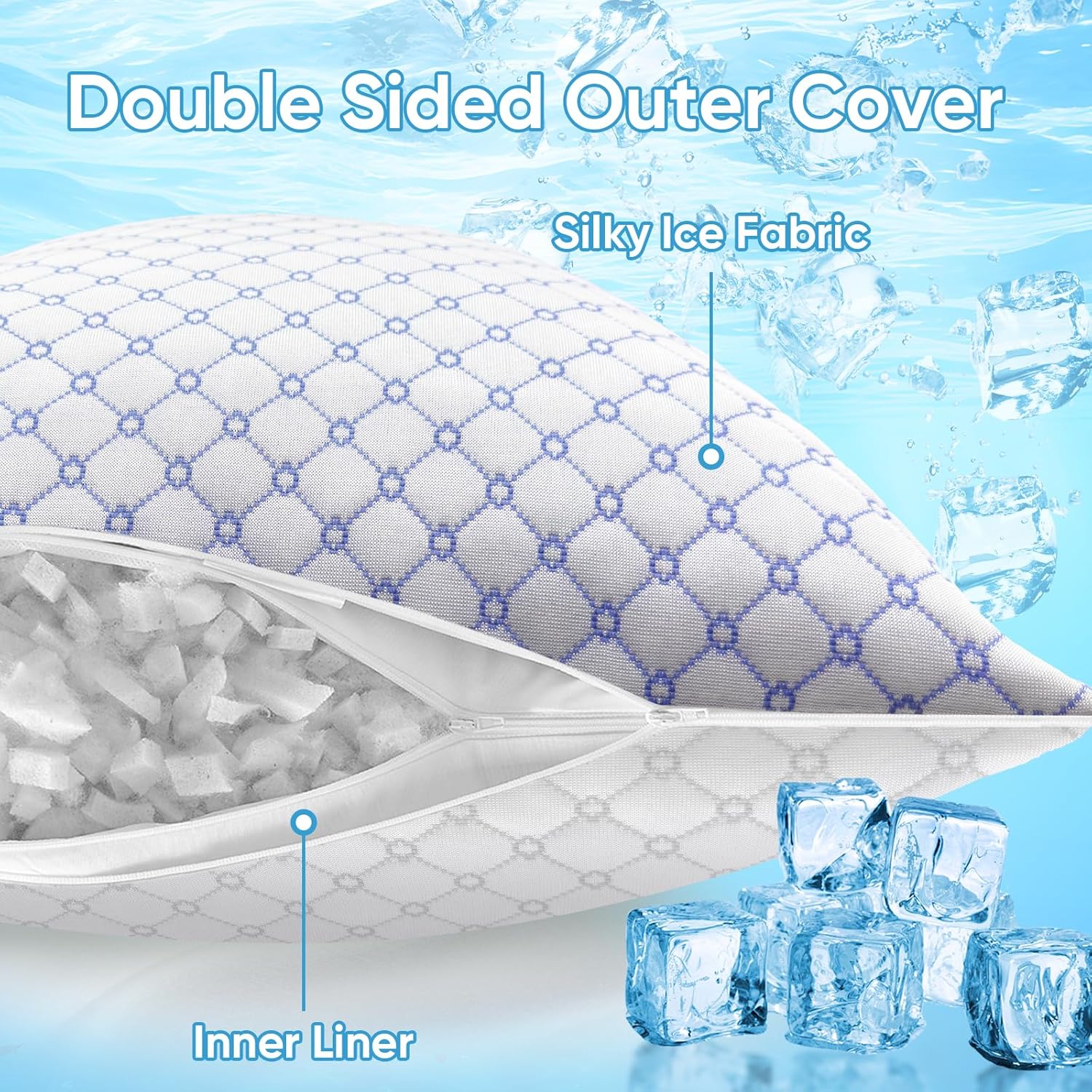 Oaisz Cooling Pillow King Size Set of 2, Shredded Memory Foam Bed Pillows for Sleeping, Adjustable Pillows with Cooling Cover, Soft Yet Sup…