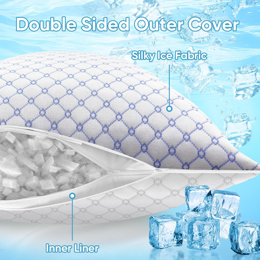 Oaisz Cooling Pillow Queen Size, Shredded Memory Foam Bed Pillows for Sleeping, Adjustable Pillows with Cooling Cover, Soft Yet Supportive…