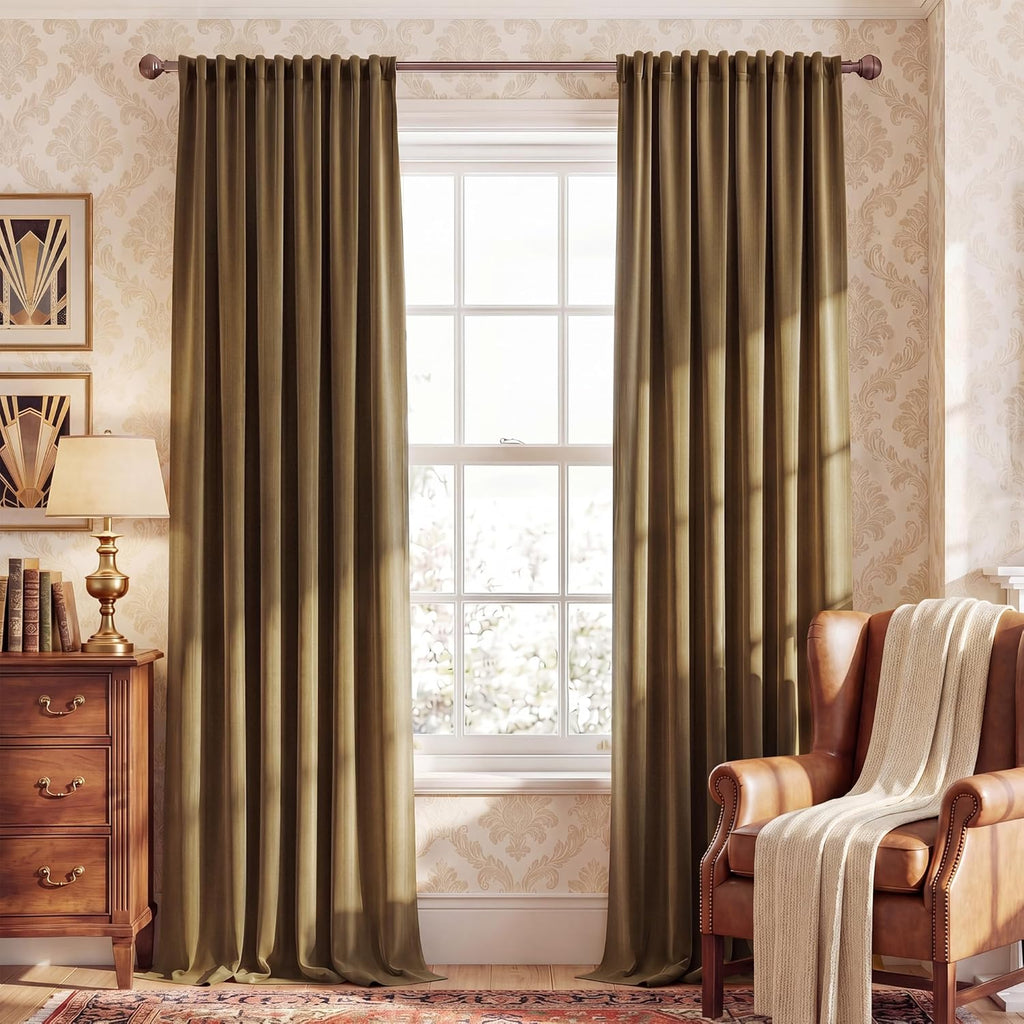 Nicetown Blackout Brown Velvet Curtains for Bedroom, Rod Pocket & Back Tab Room Darkening Luxury Window Treatments Soft Thermal Drapes for…