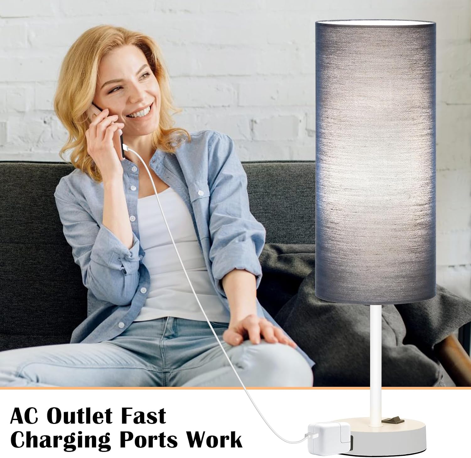 ZJOJO Table Lamp for Bedroom 2 Pack,18in Bedside Lamps with 3 Way Dimmable Rocker Switch & AC Outlet, Nightstand Desk Lamp with Blue…