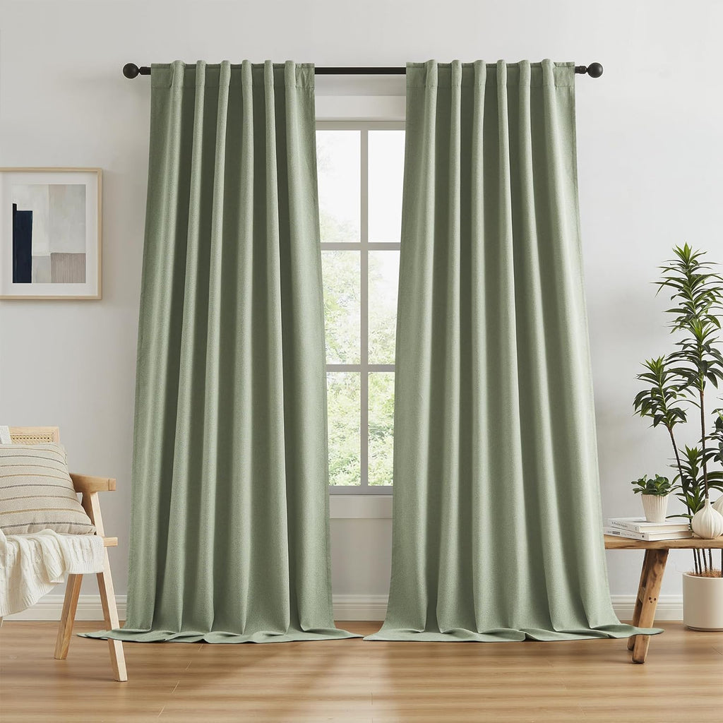 Keqiaosuocai Blackout Linen Curtains 102 Inches Long, Back Tab Loop Pocket Hook Belt Long Vertical Drapes for Living Room Large Windows 50…