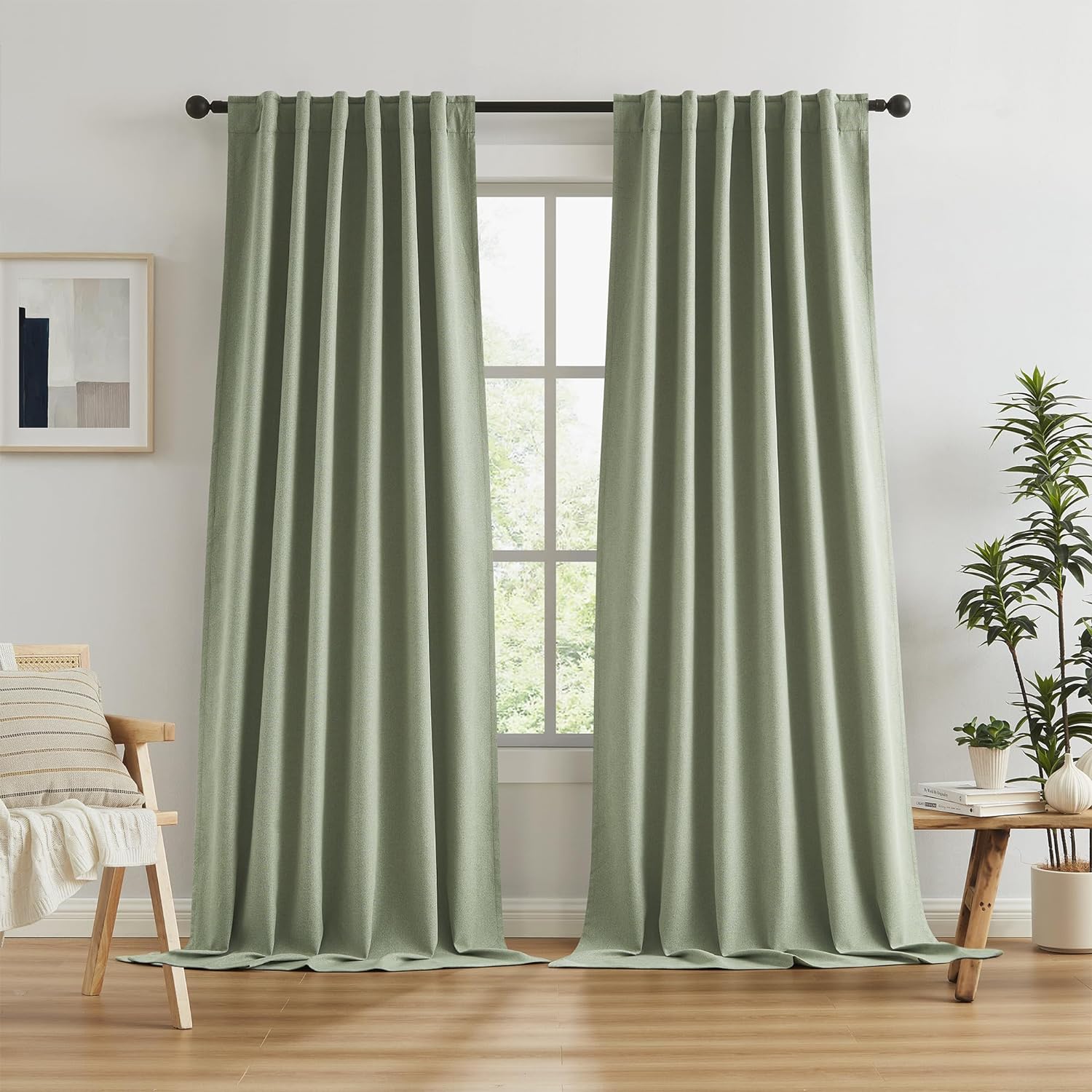 Keqiaosuocai Blackout Linen Curtains 102 Inches Long, Back Tab Loop Pocket Hook Belt Long Vertical Drapes for Living Room Large Windows 50…