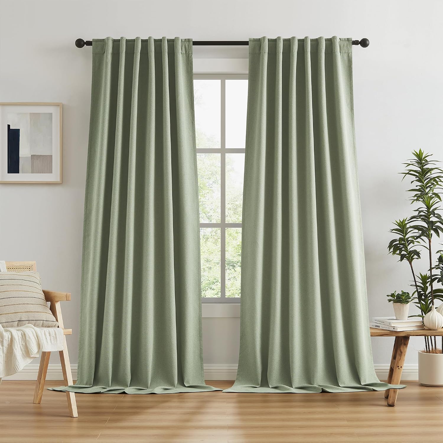 Keqiaosuocai Blackout Linen Curtains 108 Inches Long, Back Tab Loop Pocket Hook Belt Long Vertical Drapes for Living Room Large Windows 50…