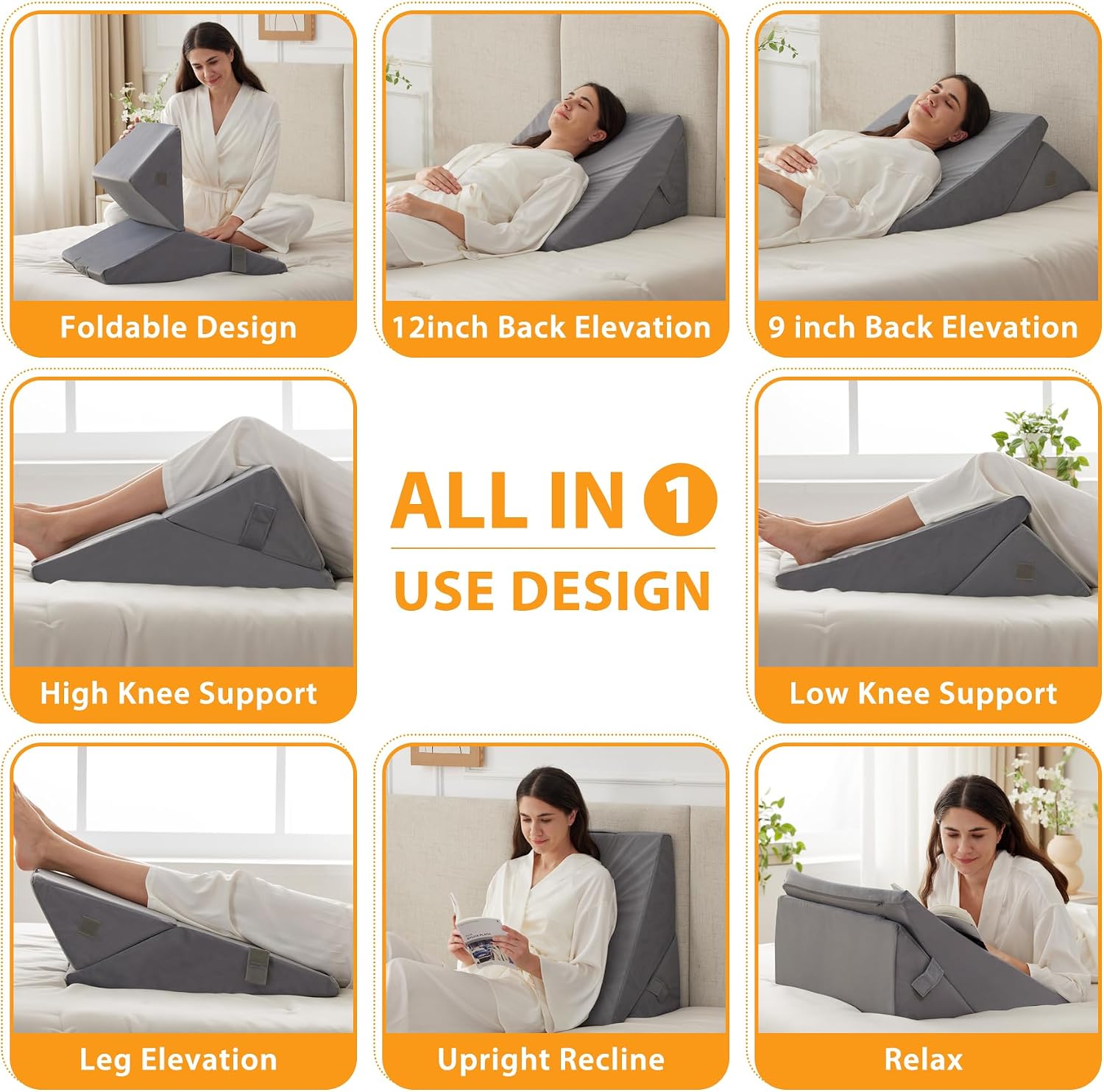 Ruqmuis Bed Wedge Pillow for Sleeping, 9&12 Inch Adjustable Wedge Pillow Set for After Surgery, Triangle Pillow for Back, Leg Support, Aci…