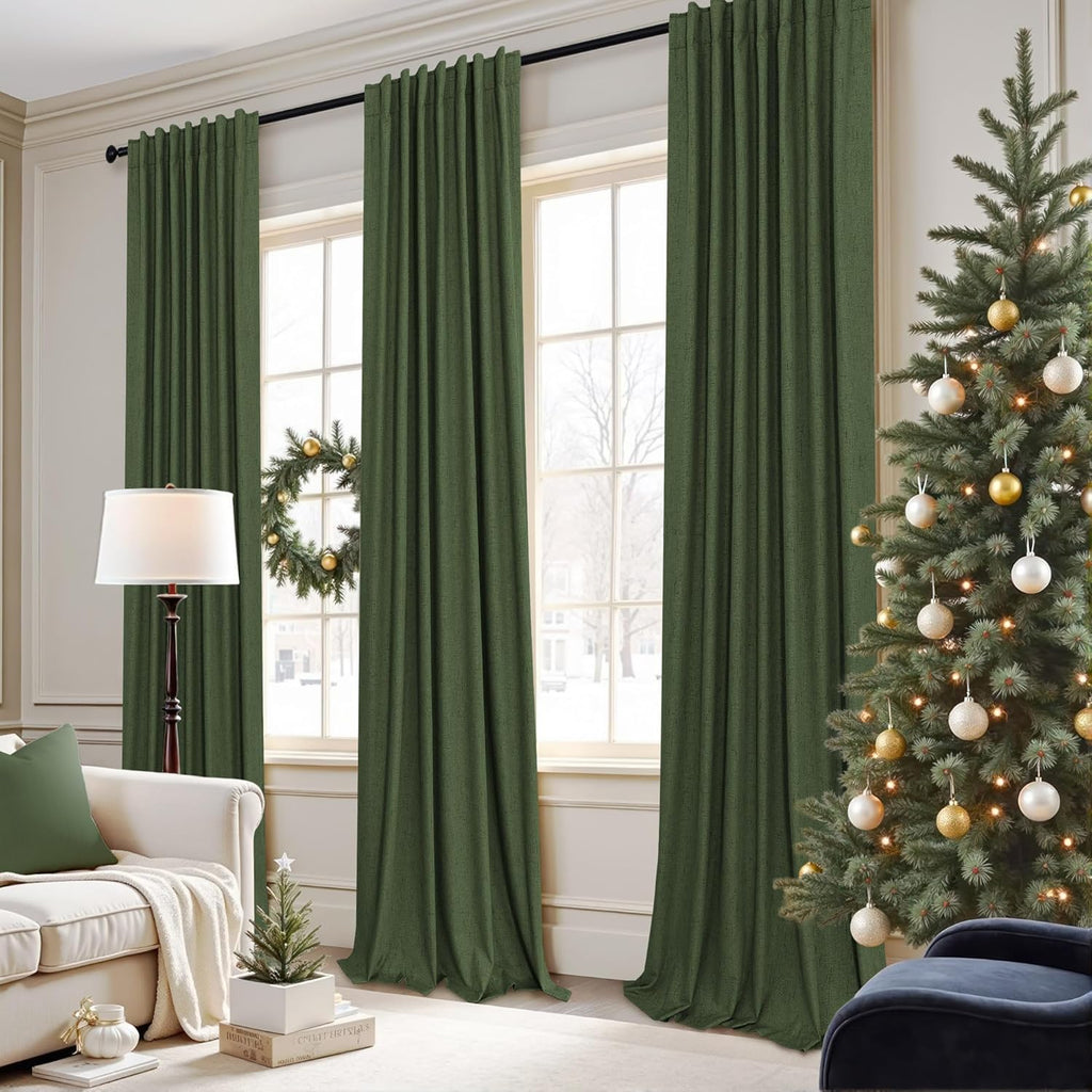 Pitalk Olive Green Blackout Curtains 63 Inch Length 2 Panel for Boys Bedroom Kids Nursery Decorative Linen Room Darkening Grass Forest Gree…