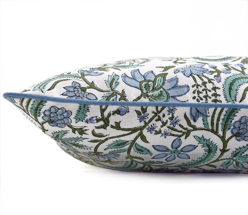 Ridhi Block Print Columbia Blue Pillow Cover 18" x 18" (Pack of 2) Decorative Couch Pillows for Living Room, Chic Boho Cute Outdoor Pillows…