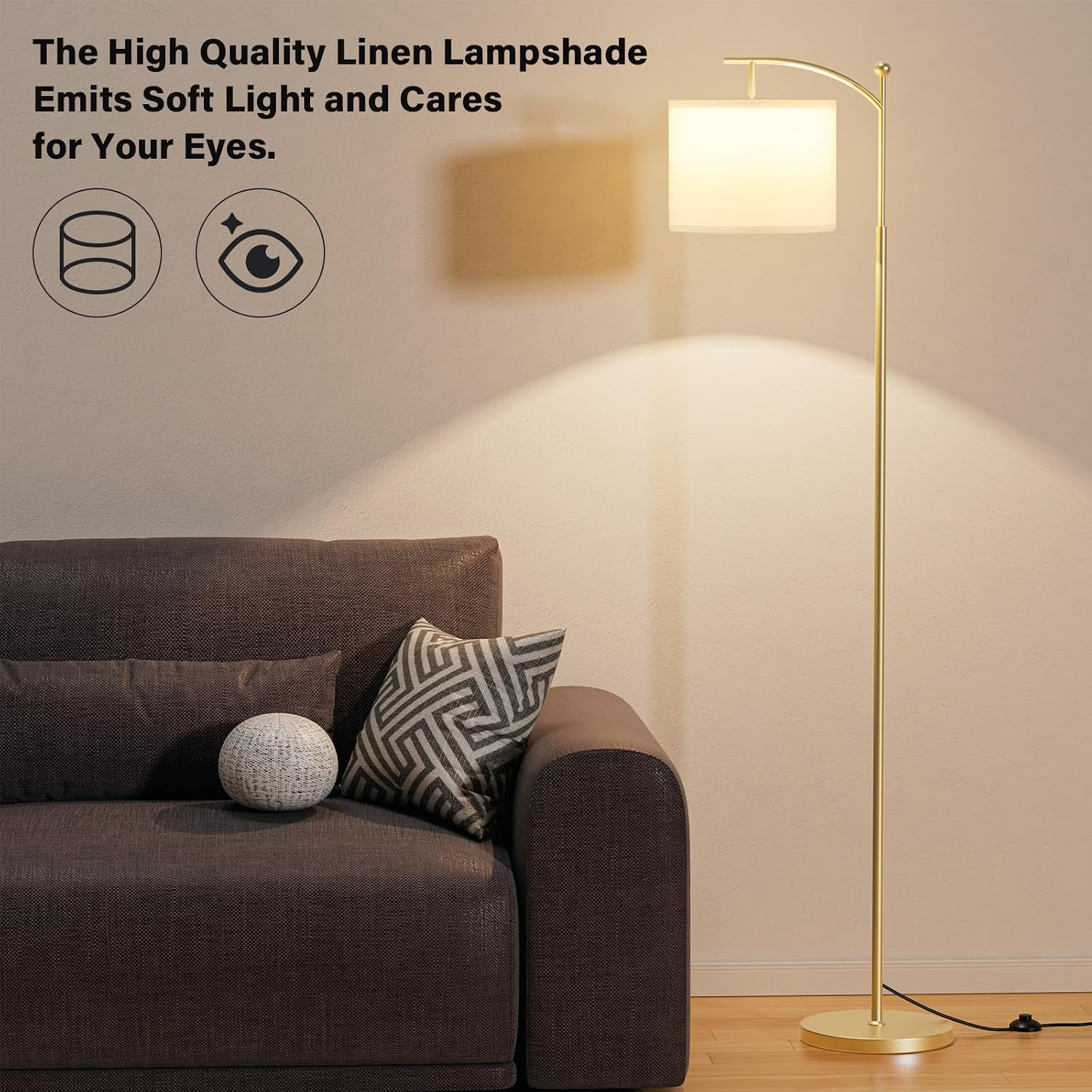 Ambimall 60" Floor Lamp for Living Room with 3 Color Temperatures, Adjustable White Shade with Gold Pole, Tall Lamp for Bedroom Office…