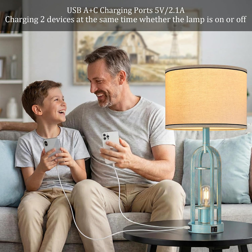 SRJJA Table Lamps for Living Room Set of 2 - Modern Farmhouse Lamps for Night Stands with Night Light & USB A+C, 24" Vintage Bedside Lamp…