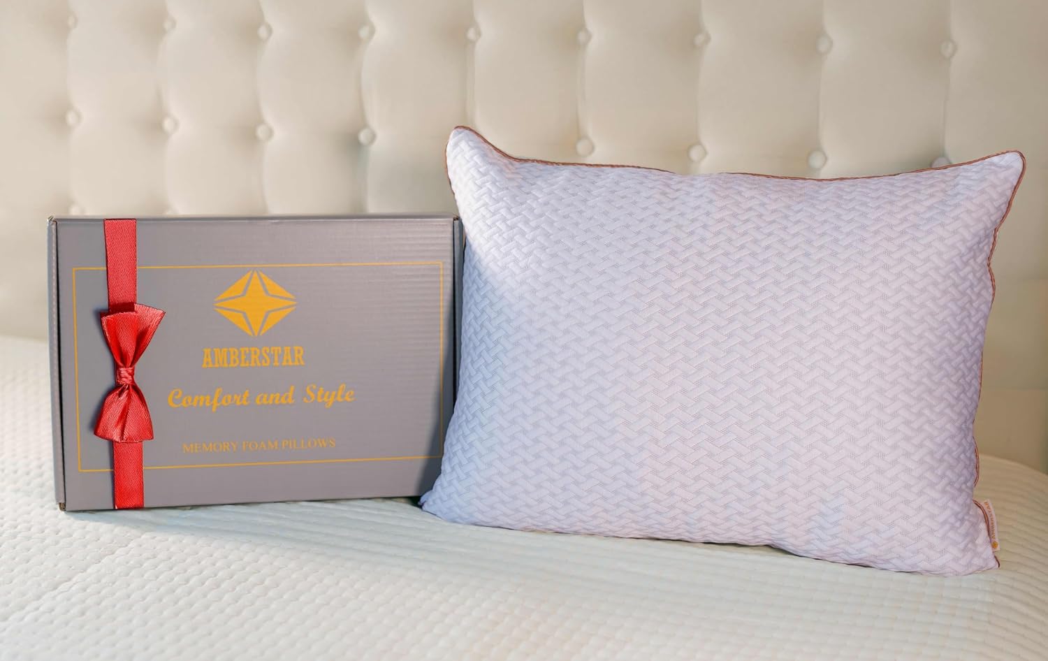 AMBERSTAR Memory Foam Pillow - Adjustable Loft, Cooling & Cozy Dual-Sided Cover, Perfect for Side, Back & Stomach Sleepers (1)