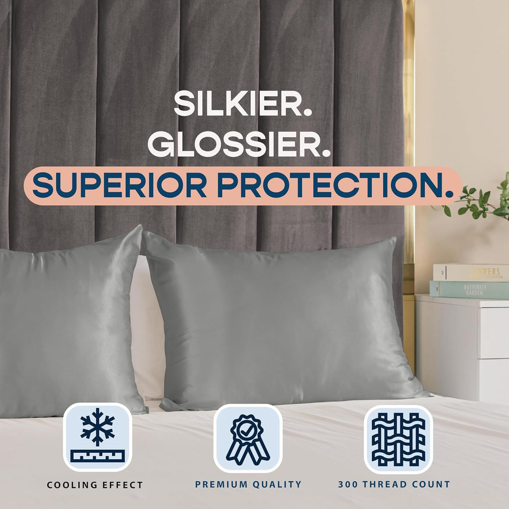 Blissford Satin Pillowcase with Zipper, for Hair and fabric comfort, Feels Soft and Cool Like a Silk Pillowcase, Satin Pillow Cases 2…