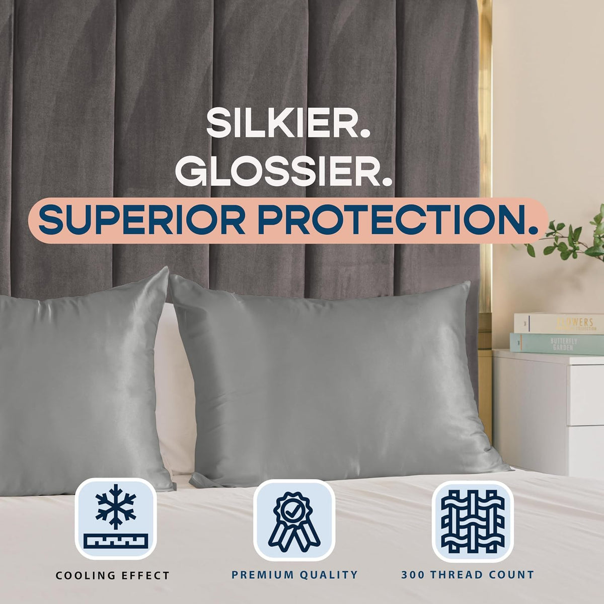 Blissford Satin Pillowcase with Zipper, for Hair and fabric comfort, Feels Soft and Cool Like a Silk Pillowcase, Satin Pillow Cases 2…