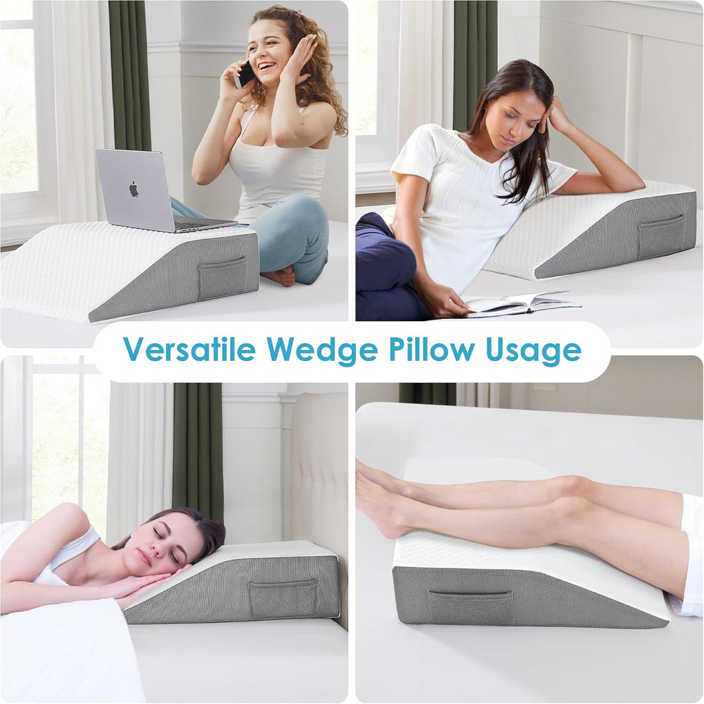 Cozymaker 6" Leg Elevation Pillows for Swelling, Cooling Gel Memory Foam Wedge Pillows for After Surgery, Sciatica Back Knee Hip Ankles, L…