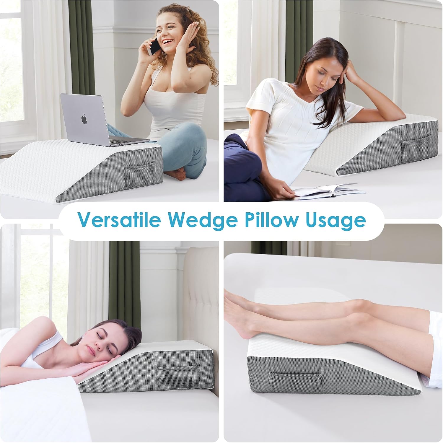 Cozymaker 6" Leg Elevation Pillows for Swelling, Cooling Gel Memory Foam Wedge Pillows for After Surgery, Sciatica Back Knee Hip Ankles, L…