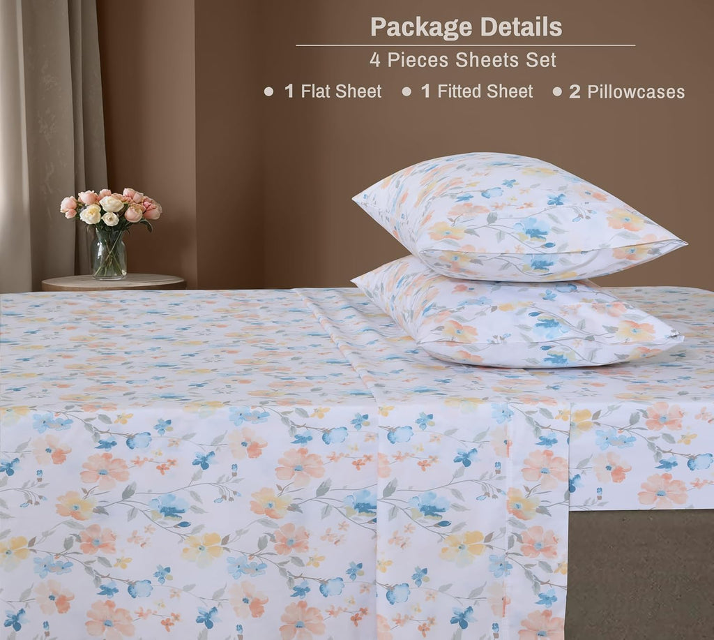 Zoyer 100% Cotton Percale Sheets Queen – Cooling Breathable Bed Sheets for Hot Sleepers, Crisp Hotel Style Bedding, Deep Pocket 16”, Lightw…