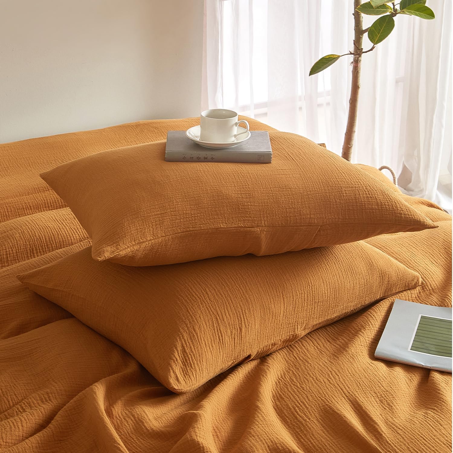DefineCozyHealthyLife SE SOFTEXLY Muslin Pillowcases Queen Size 100% Cotton, 2 Pack Linen Like Pillow Shams with Envelope Closure, Ultral S…