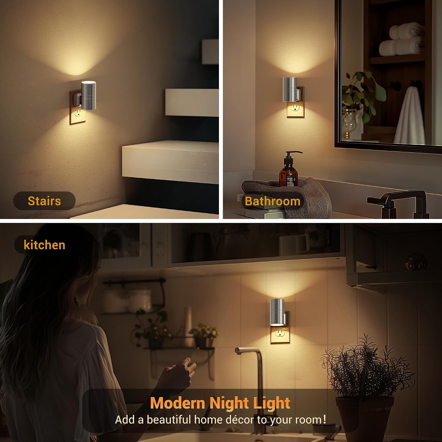 JandCase Night Light, LED Night Lights Plug into Wall, 2 Pack Automatic Nightlight with Light Sensor, 3000K Soft White 0-100LM Dimmable Mod…