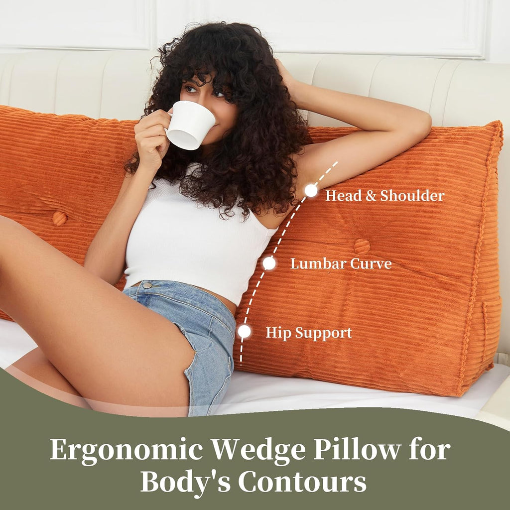 Wedge Pillow King Headboard for Sitting Up in Bed Rest Adult, Triangular Upholstered Stuffed Reading Pillow for Sofa Couch Back Cushions…