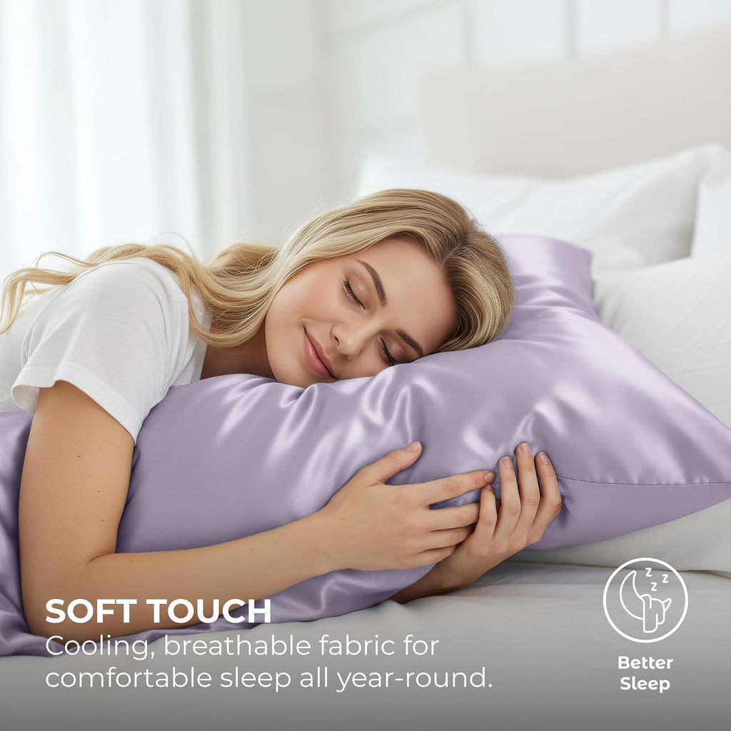 PureBedding Pure Bedding Satin Pillowcase 2 Pack - King Size (20"x40", Lavender) - Silky Pillow Cases for Hair and Skin - Satin Pillow Cove…