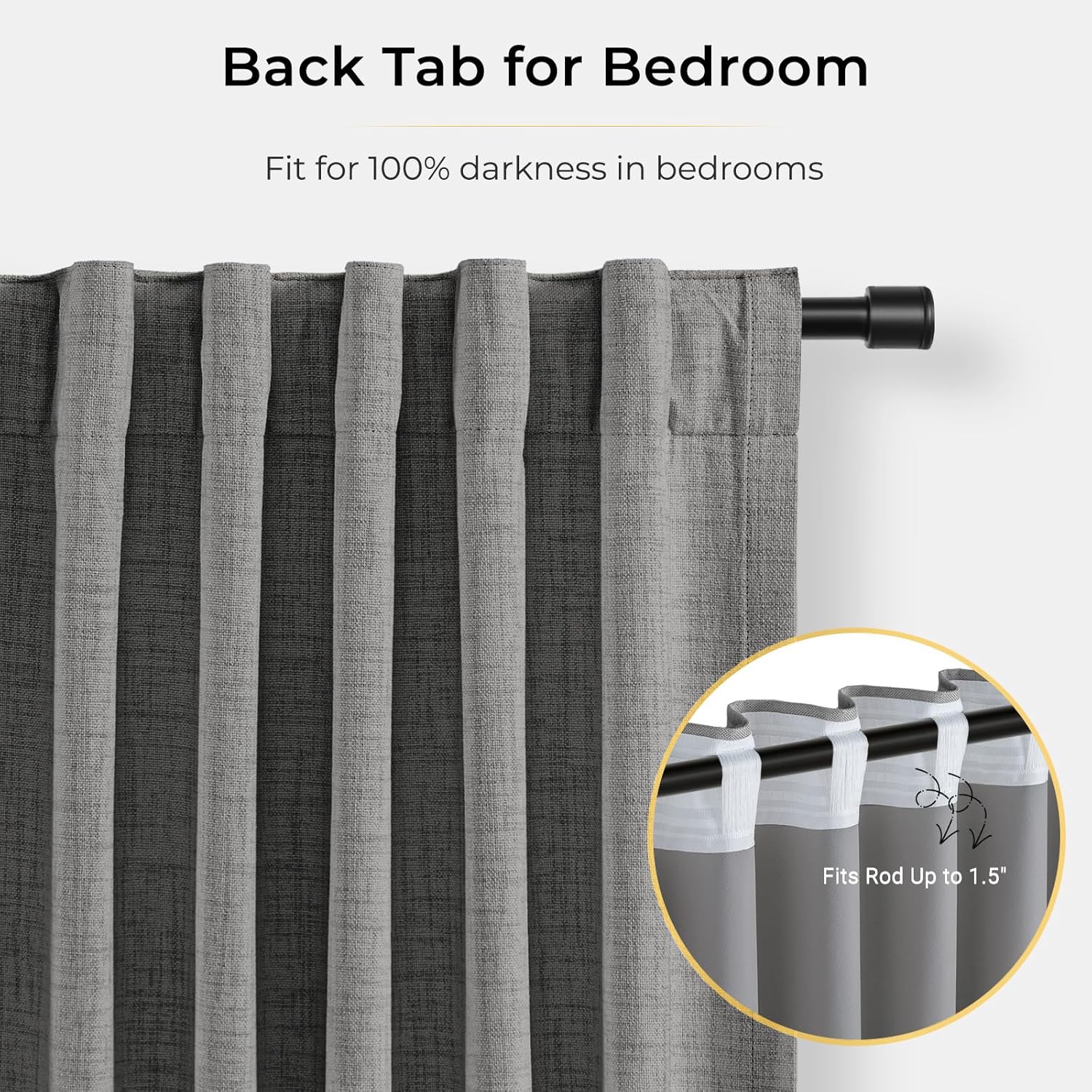 INOVADAY 100% Blackout Curtains for Bedroom, Black Out Curtains 102 Inch Long, Clip Rings Linen Blackout Drapes, Thermal Insulated Room…